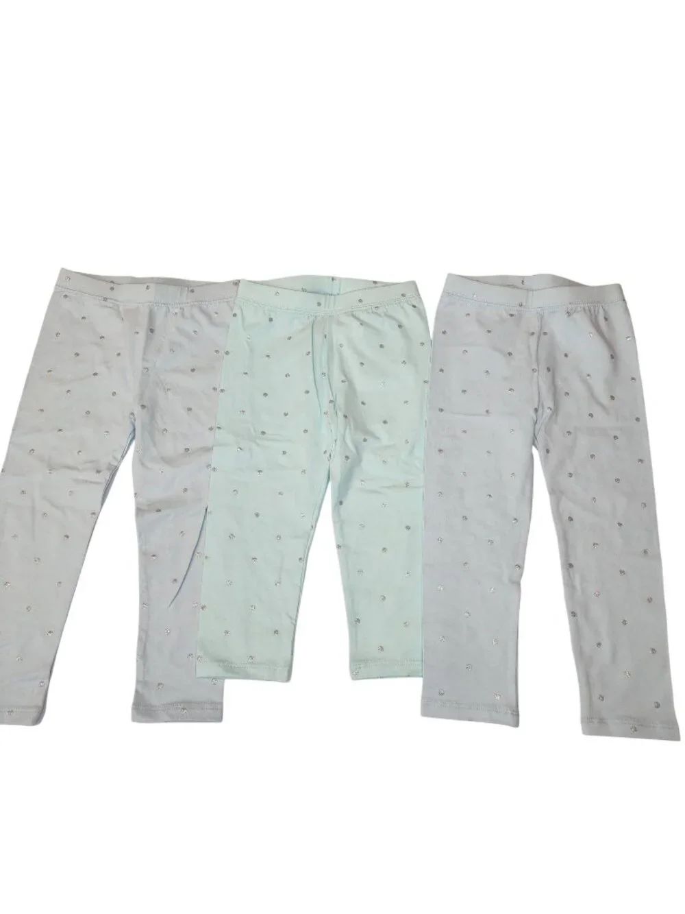 Baby Gap Bundle of 3 leggings size 3 Blue Aqua Silver polka dots New